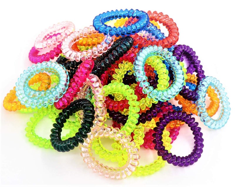 79STYLE 50pcs Spiral Coil Hair Ties No Crease Phone Cord Hair Ties Ponytail Holder Clear Hair Coil Scrunchies Colorful Hair Tie Spiral Coils in Bulk For Women Girls Thick Thin Hair Crystal10 Colors Large Size - Image 3