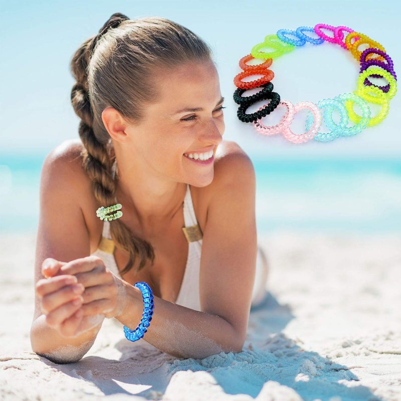 79STYLE 50pcs Spiral Coil Hair Ties No Crease Phone Cord Hair Ties Ponytail Holder Clear Hair Coil Scrunchies Colorful Hair Tie Spiral Coils in Bulk For Women Girls Thick Thin Hair Crystal10 Colors Large Size - Image 4