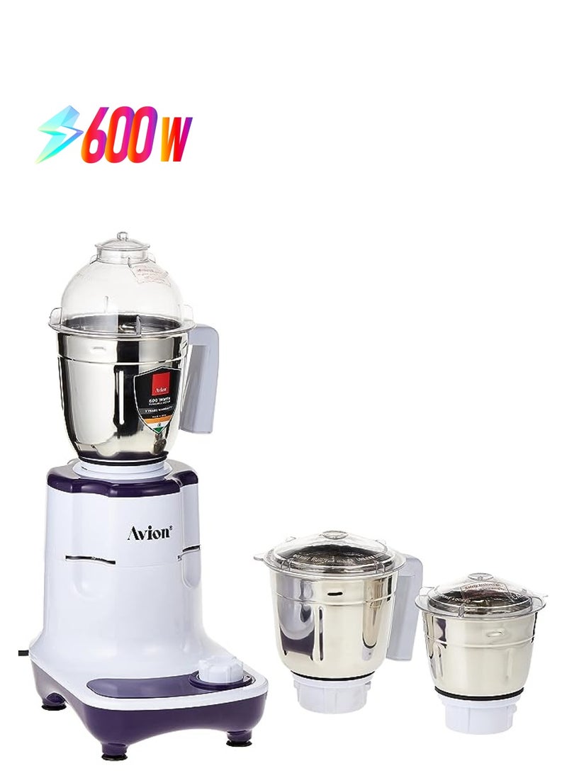 Avion 600W 3-In-1 Mixer Grinder(Amg614Nd) – Multifunctional Grinder With Stainless Steel Jars & Blades – 3 Speed– 2 Year Warranty - Image 1