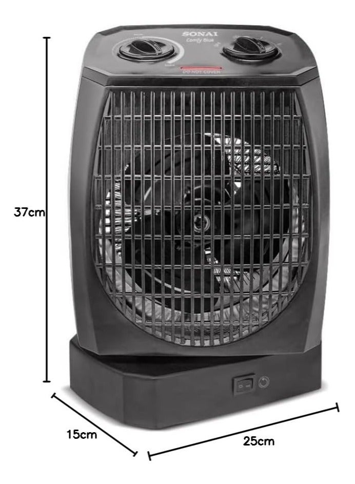 سوناي مدفأة كومفي بمروحة زرقاء من سوناي، 1000 2000 واط، اسود - MAR – 910 - Image 3