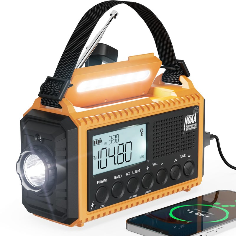 Mesqool 5000 Emergency Weather Radio with AM/FM/NOAA/SW, 5 Ways Powered Solar Hand Crank Alert Radio with LCD Display&SOS, Portable Radio with Cellphone Charger, Flashlight, Reading Lamp, Headphone Jack - Image 1