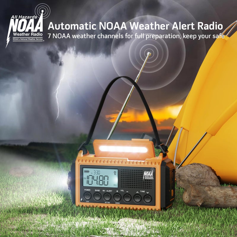 Mesqool 5000 Emergency Weather Radio with AM/FM/NOAA/SW, 5 Ways Powered Solar Hand Crank Alert Radio with LCD Display&SOS, Portable Radio with Cellphone Charger, Flashlight, Reading Lamp, Headphone Jack - Image 2
