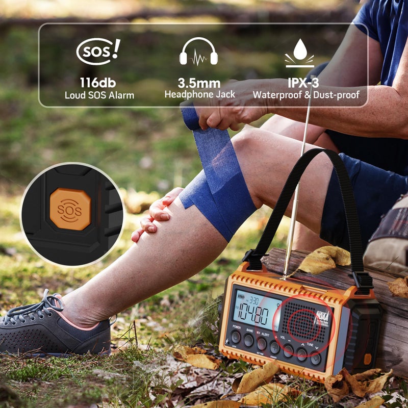 Mesqool 5000 Emergency Weather Radio with AM/FM/NOAA/SW, 5 Ways Powered Solar Hand Crank Alert Radio with LCD Display&SOS, Portable Radio with Cellphone Charger, Flashlight, Reading Lamp, Headphone Jack - Image 5