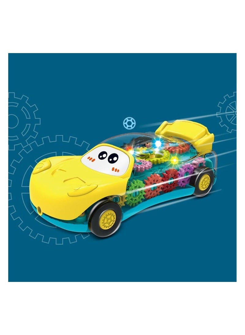 TOY GARDEN 2-in-1 Transparent Gear Toy Car, Transparent Gear Toy Car for Kids with Colorful Flashing LED Lights, Moving Mechanical Gears and Cute Cartoon Face - Educational Light Up Vehicle Toy for Toddlers Boys and Girls (Yellow) - Image 4