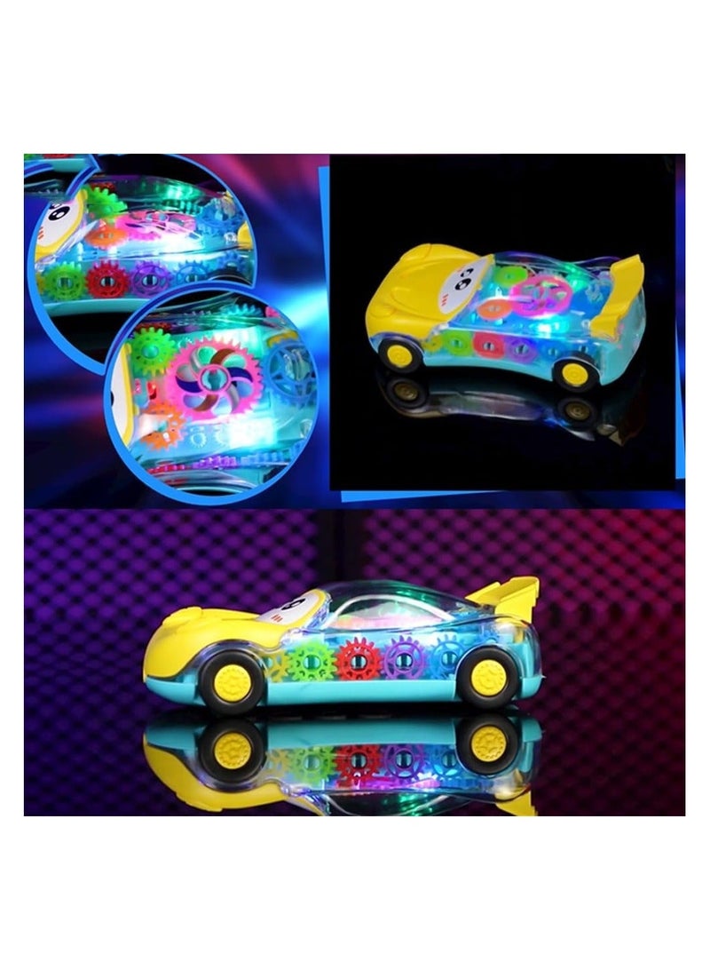 TOY GARDEN 2-in-1 Transparent Gear Toy Car, Transparent Gear Toy Car for Kids with Colorful Flashing LED Lights, Moving Mechanical Gears and Cute Cartoon Face - Educational Light Up Vehicle Toy for Toddlers Boys and Girls (Yellow) - Image 5