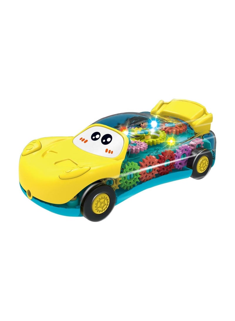 TOY GARDEN 2-in-1 Transparent Gear Toy Car, Transparent Gear Toy Car for Kids with Colorful Flashing LED Lights, Moving Mechanical Gears and Cute Cartoon Face - Educational Light Up Vehicle Toy for Toddlers Boys and Girls (Yellow) - Image 2