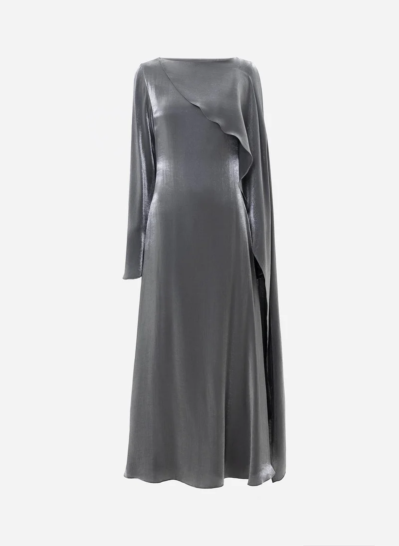 Lichi Textured maxi dress with one shoulder cape