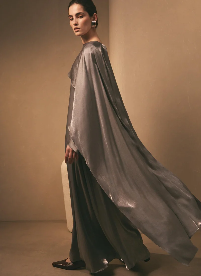 Lichi  Textured maxi dress with one shoulder cape for Women | Best Price UAE