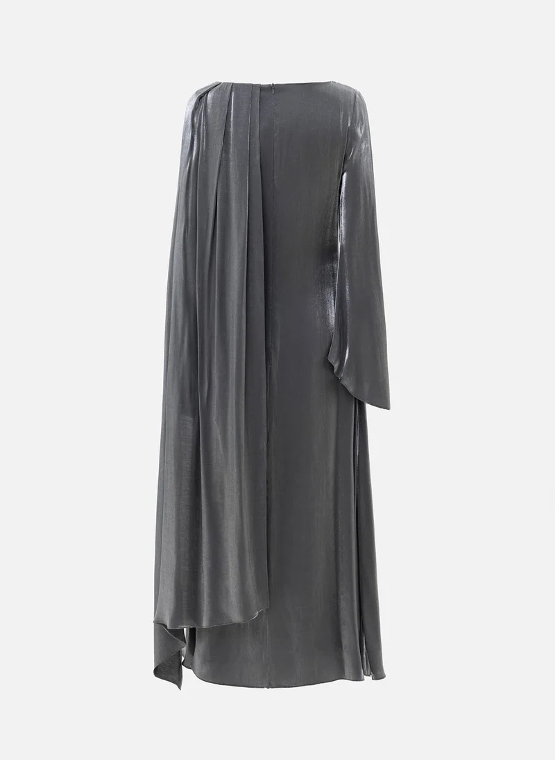 Lichi  Textured maxi dress with one shoulder cape for Women | Best Price UAE