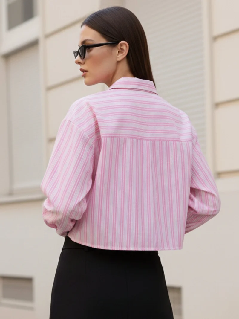 Outzidr  Pink Cropped Boxy Shirt With Large Pocket Detail for Women | Best Price UAE