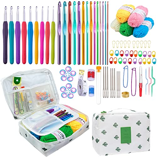 Mdoker Crochet Kit for Beginners, 100 Pieces Complete Kit with Yarn, Soft Grip & Aluminum Hooks, Ergonomic Design, Ideal Gift, Case Included - Image 1