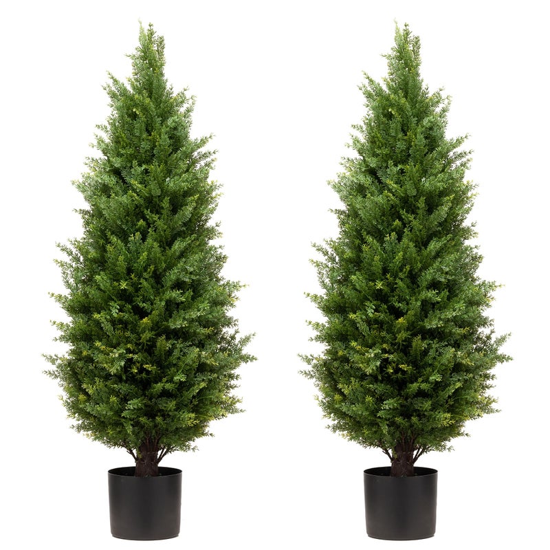 ECOLVANT 3ft Artificial Topiary Trees Artificial Cedar Trees UV Resistant Bushes Potted Set of 2 Faux Shrubs for Outdoor Indoor Front Porch Garden - Image 1