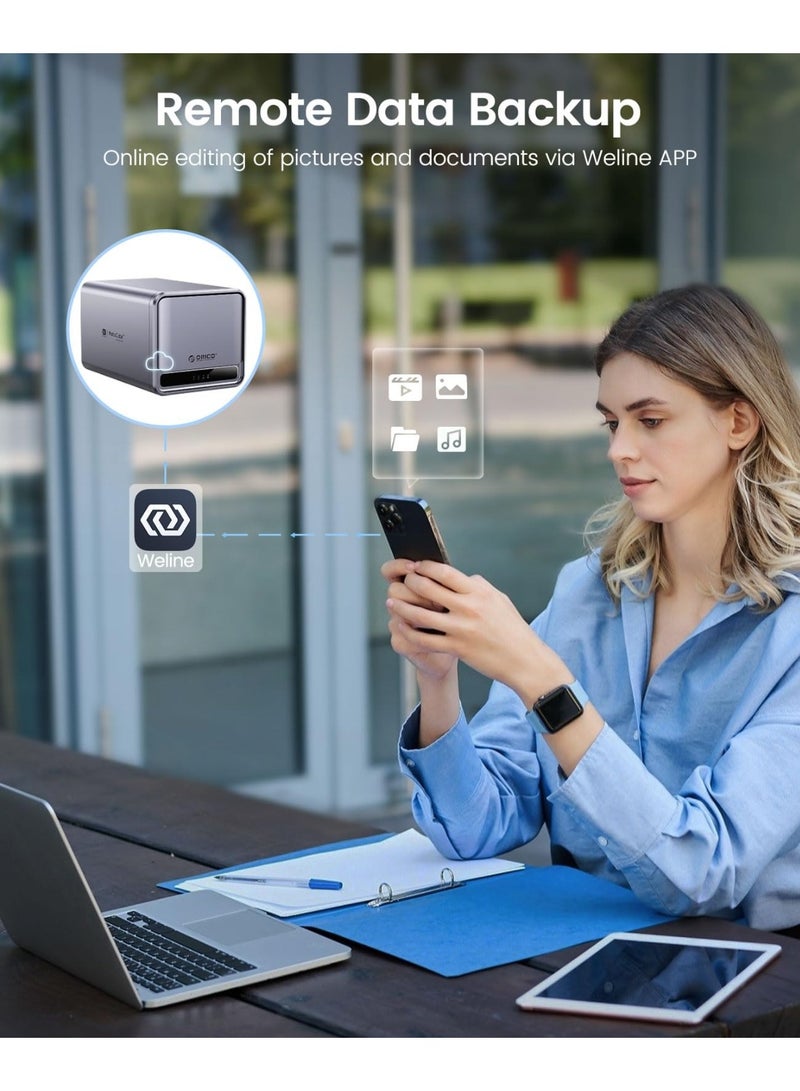 أوريكو جهاز تخزين ORICO TS200 بنظام NAS بفتحتين – تخزين شبكي وسحابة خاصة بدون أقراص مع تطبيق متصل، بروتوكول Samba/DLNA، معالج رباعي النواة، ذاكرة DDR4 بسعة 2GB، ودعم RAID العتادي - Image 5