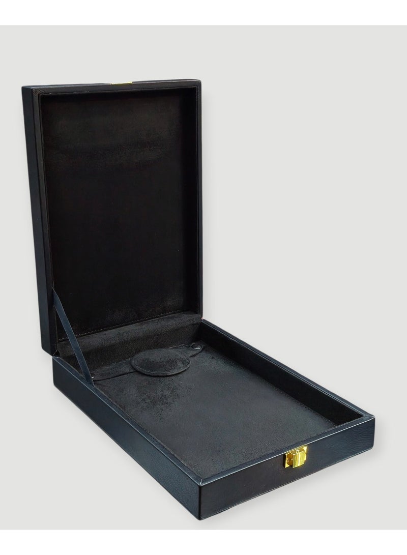 Al Seraj Luxury Necklace Jewelry Box Made in Dubai | Customizable Premium Black Rexine Necklace Box with Black Suede Interior | Elegant Jewellery Gift Box for Wedding, Proposal, Retail Display - Image 1