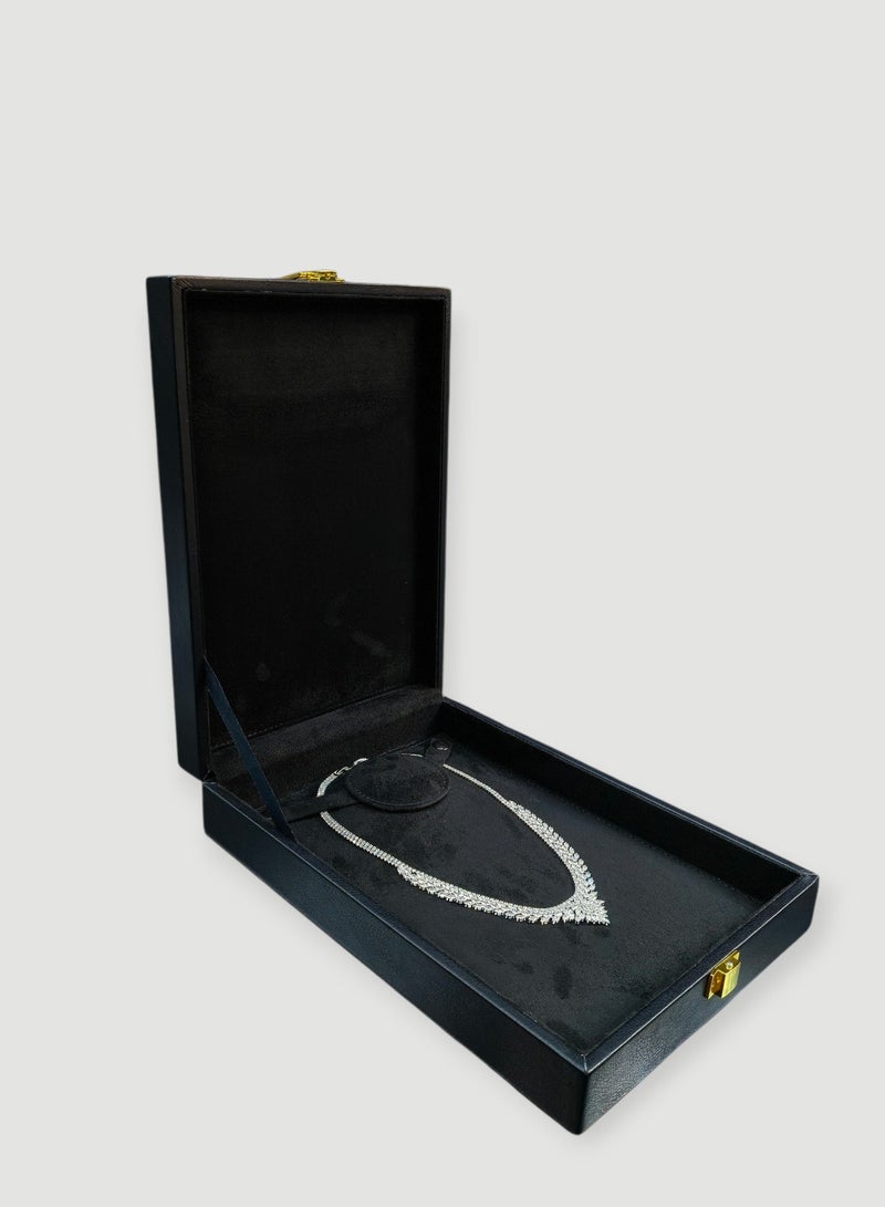 Al Seraj Luxury Necklace Jewelry Box Made in Dubai | Customizable Premium Black Rexine Necklace Box with Black Suede Interior | Elegant Jewellery Gift Box for Wedding, Proposal, Retail Display - Image 2