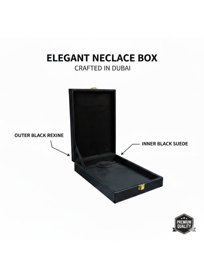 Al Seraj Luxury Necklace Jewelry Box Made in Dubai | Customizable Premium Black Rexine Necklace Box with Black Suede Interior | Elegant Jewellery Gift Box for Wedding, Proposal, Retail Display - Image 5