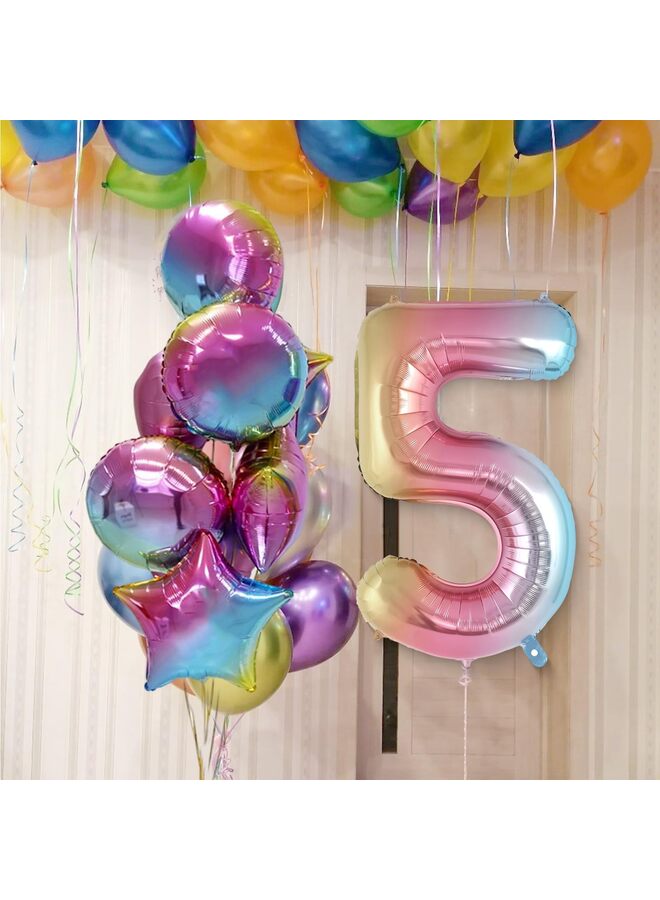 40 Inch Rainbow Foil Number Balloons 0-9, Large Self-Sealing Helium Balloons for Birthday Parties, Reusable Number Balloons for 1st 10th 16th 18th 21st Anniversary Decorations (5) - Image 4