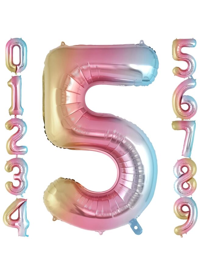 40 Inch Rainbow Foil Number Balloons 0-9, Large Self-Sealing Helium Balloons for Birthday Parties, Reusable Number Balloons for 1st 10th 16th 18th 21st Anniversary Decorations (5) - Image 1