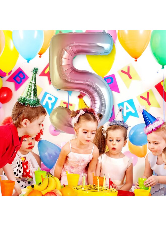 40 Inch Rainbow Foil Number Balloons 0-9, Large Self-Sealing Helium Balloons for Birthday Parties, Reusable Number Balloons for 1st 10th 16th 18th 21st Anniversary Decorations (5) - Image 3
