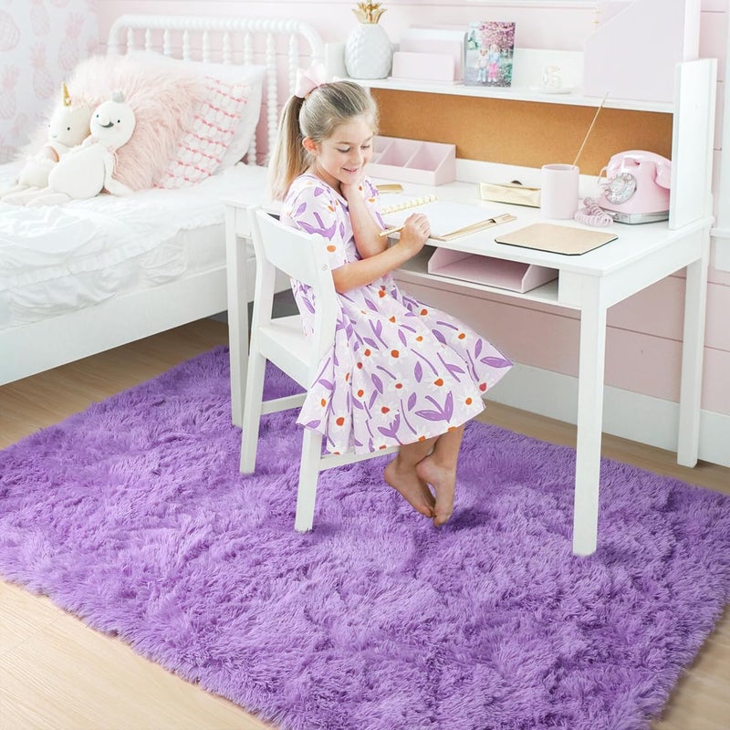 Amdrebio Purple Area Rugs for Girls Bedroom,5x8 Rug,Fluffy Shag Rug for Living Room,Thick Furry Rugs for Kids Room,Shaggy Throw Rug for Nursery,Playroom,Kawaii Fuzzy Plush Carpet,Cute Room Decor for Baby - Image 5