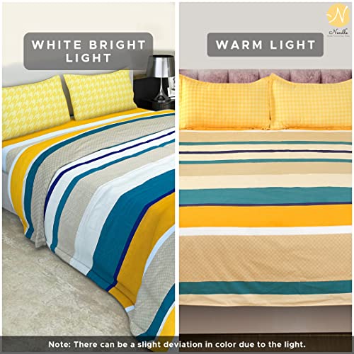 Nendle Abstract Pattern Bedsheet for Double Bed Cotton Blend with 2 Pieces Contrast Pillow Cover of Size 18 by 27 Inches for Living Room (Yellow, 90 by 90 Inches)| H603 | 180 TC - Image 3