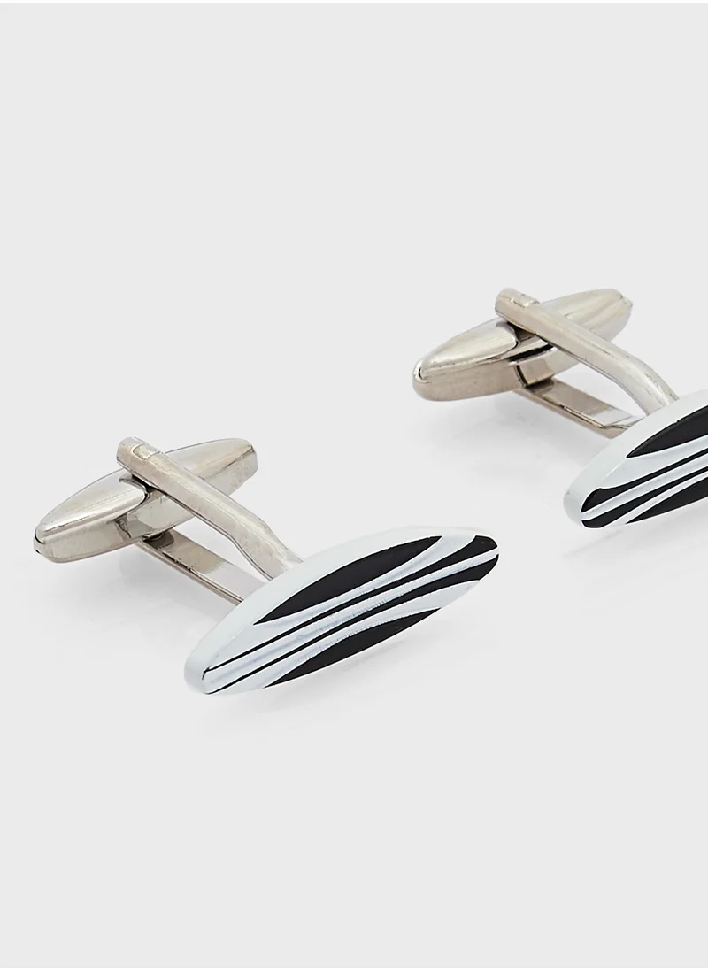Robert Wood Oval Patterned Cufflinks
