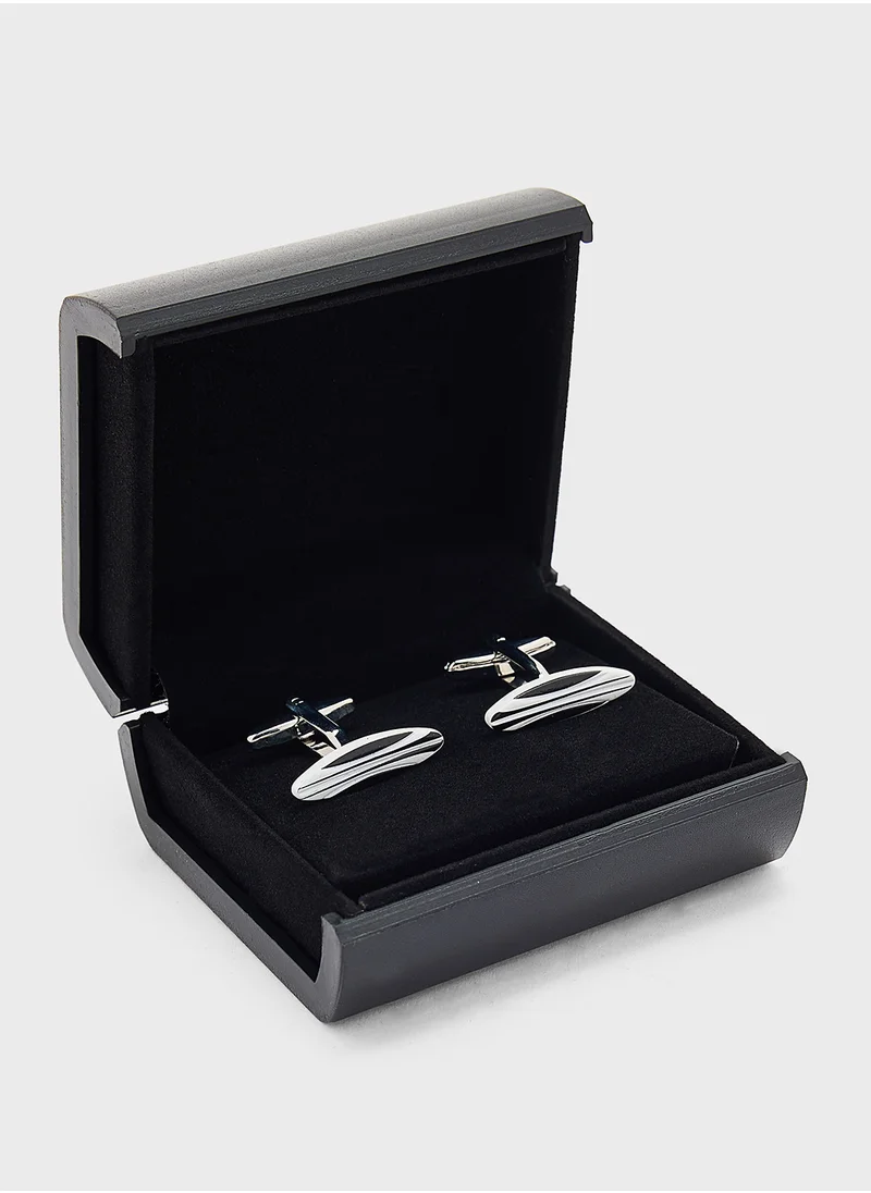 Robert Wood Oval Patterned Cufflinks