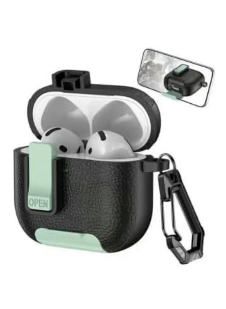 AirPod Pro 2 Case 2023/2022/2019, 2nd Gen with Phone Stand, Secure Lock Design Silicone Protection, Case with Leather Texture for Airpod Pro 2 (Black MintGreen) 