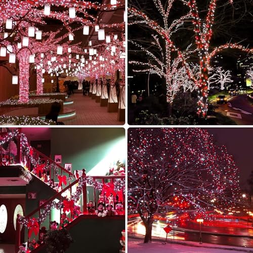 Albelt 2 Pack 480 LED Solar Chrismas Lights Outdoor, 170 FT Super Long Solar String Lights for Outside with 8 Modes & Memory Function, Waterproof Twinkle Light for Xmas Tree Party Decorations (Red and White) - Image 3
