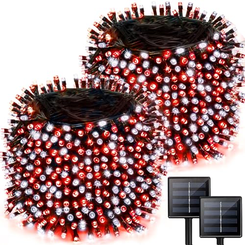 Albelt 2 Pack 480 LED Solar Chrismas Lights Outdoor, 170 FT Super Long Solar String Lights for Outside with 8 Modes & Memory Function, Waterproof Twinkle Light for Xmas Tree Party Decorations (Red and White) - Image 1