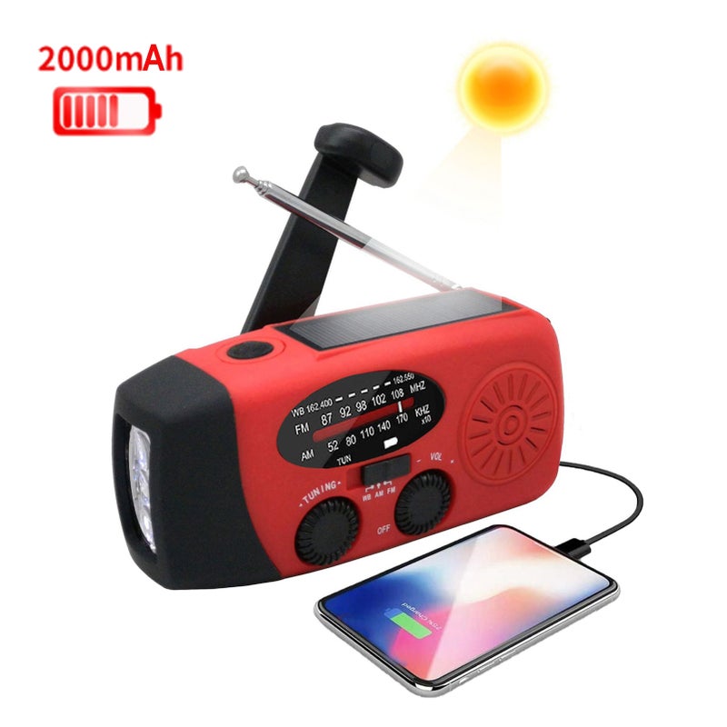 Emergency Hand Crank Radio with LED Flashlight for Emergency AM/FM NOAA Portable Weather Radio Dynamo Radio with 2000mAh Power Bank Phone Charger USB Charged & Solar Power for Camping Emergency - Image 3