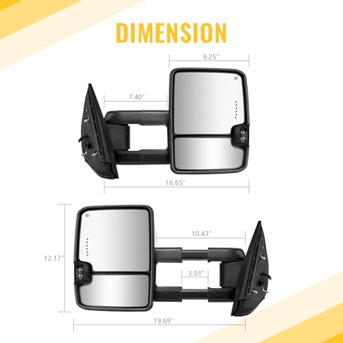 Sanooer Towing Mirrors Chrome for 2007 2008 2009 2010 2011 2012 2013 Chevy Silverado Suburban Tahoe Avalanche GMC Sierra Yukon with Power Glass Turn Signal Light Backup Lamp Heated Extendable Pair Set - Image 4
