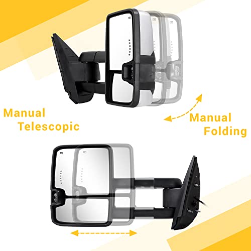 Sanooer Towing Mirrors Chrome for 2007 2008 2009 2010 2011 2012 2013 Chevy Silverado Suburban Tahoe Avalanche GMC Sierra Yukon with Power Glass Turn Signal Light Backup Lamp Heated Extendable Pair Set - Image 3