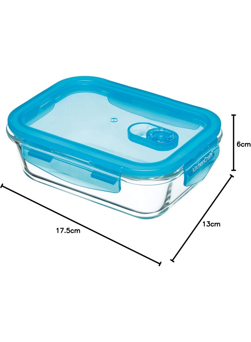 KitchenCraft Glass Storage Container With Vent, Rectangular, 600Ml, 17X13X9Cm, Labelled - Image 2