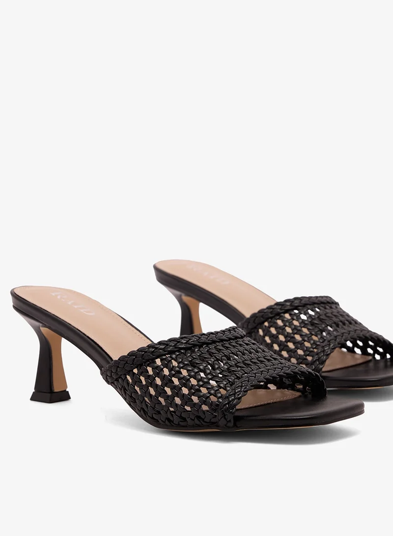 Raid BLACK WOVEN PU Crochet Open Toe Heeled Sandals for Women | Best Price UAE