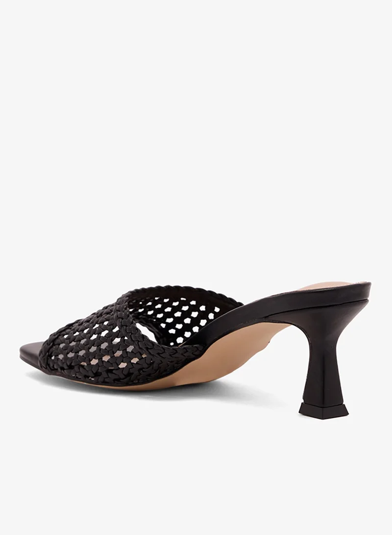 Raid BLACK WOVEN PU Crochet Open Toe Heeled Sandals for Women | Best Price UAE