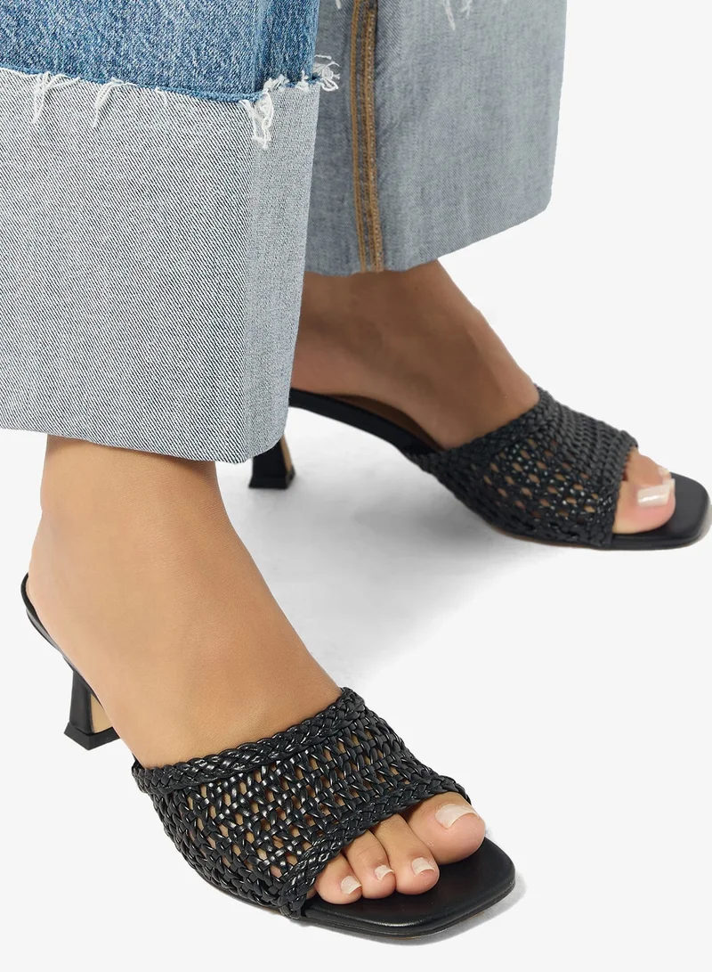 Raid BLACK WOVEN PU Crochet Open Toe Heeled Sandals for Women | Best Price UAE