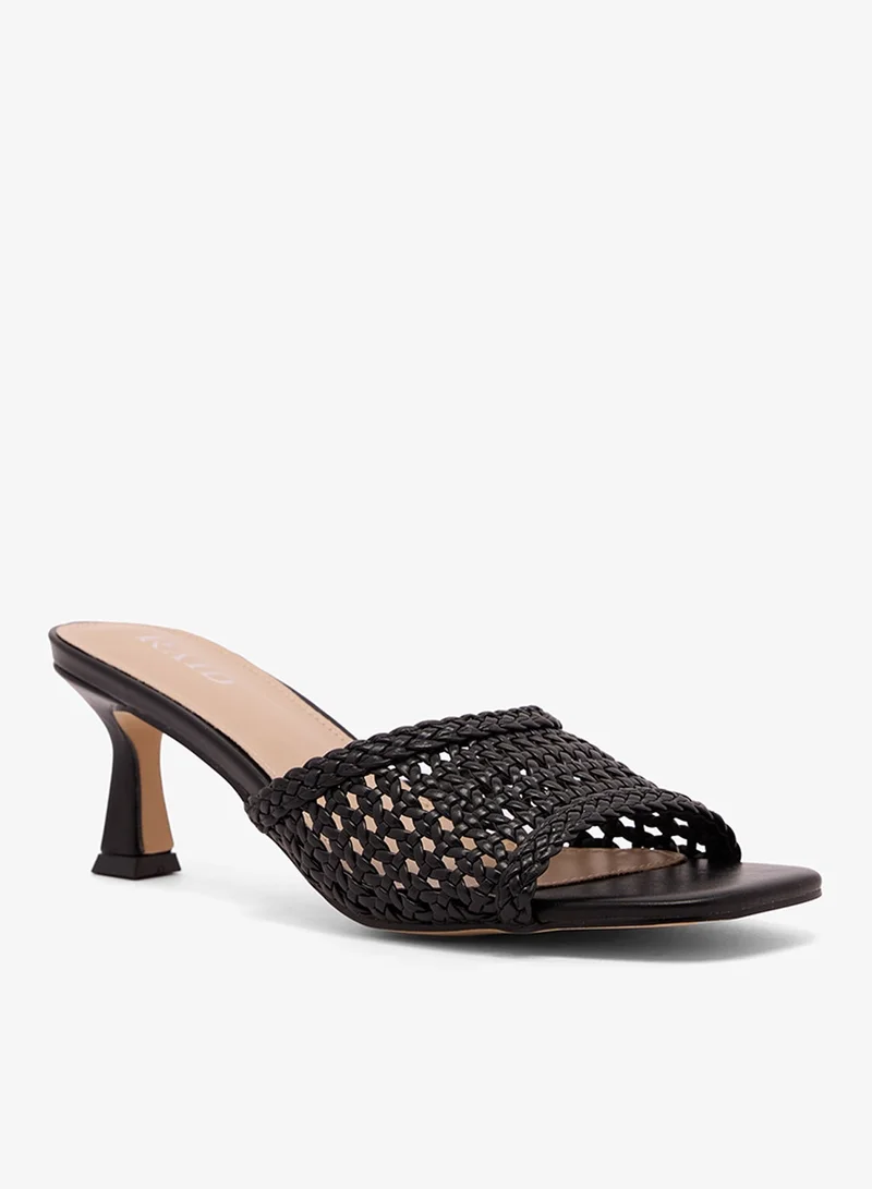 Raid BLACK WOVEN PU Crochet Open Toe Heeled Sandals for Women | Best Price UAE
