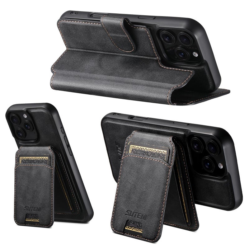 Suteni For Iphone 15 Plus Q05S2 3-In-1 Detachable Vertical Flip Wallet Magsafe Leather Phone Case(Black) - Image 3