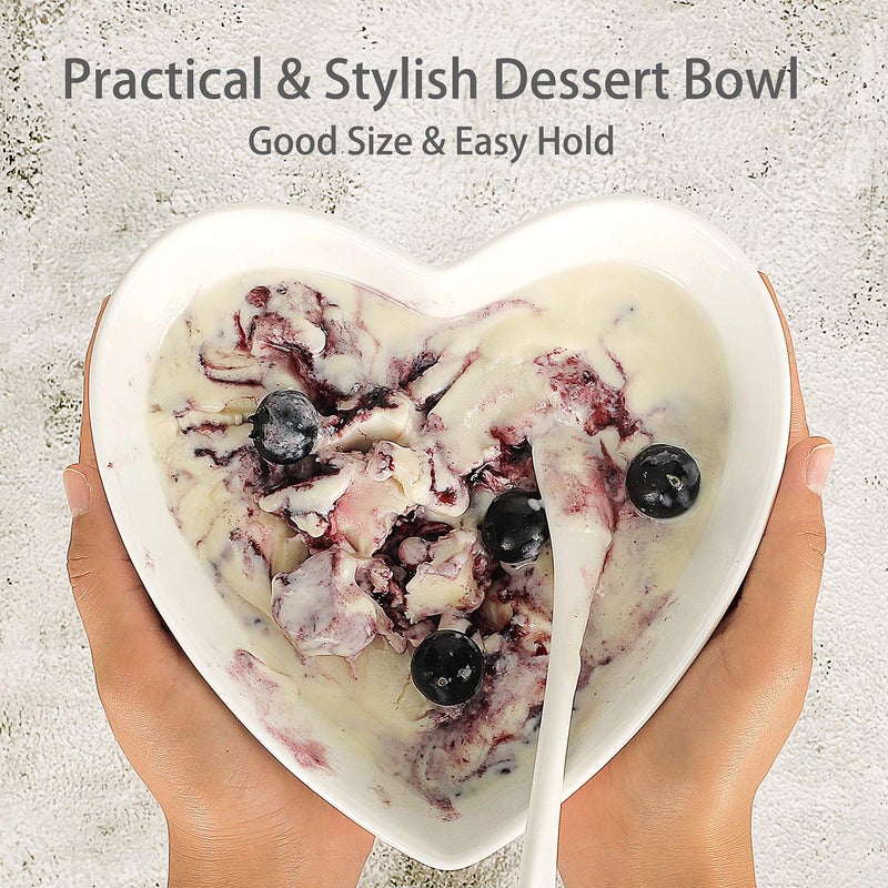 Keponbee Heart Bowls Porcelain 2 pcs White Heart-shaped Bowl Dessert Bowls/Salad Bowl 7 inch  20 OZ - Image 3