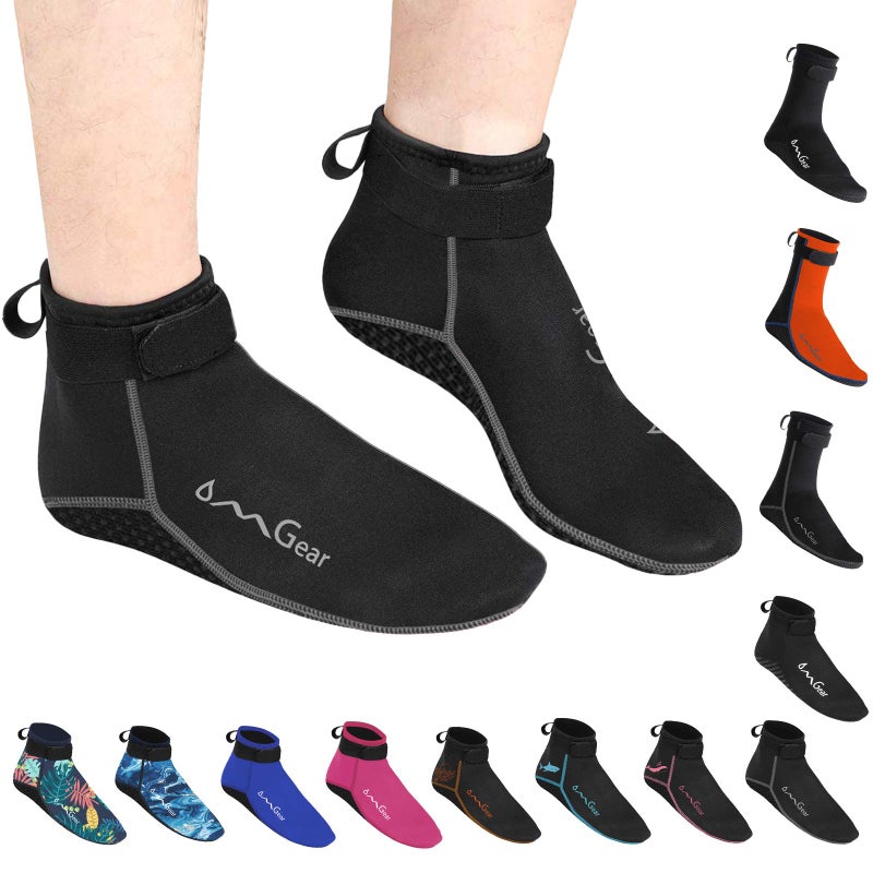 OMGear Water Socks Neoprene Socks Beach Booties Shoes 3mm Glued Blind Stitched Anti-Slip Wetsuit Boots Fin Swim Socks (3mm Low Cut/Grey, S(Men 6-7,Women 6-8)) - Image 1