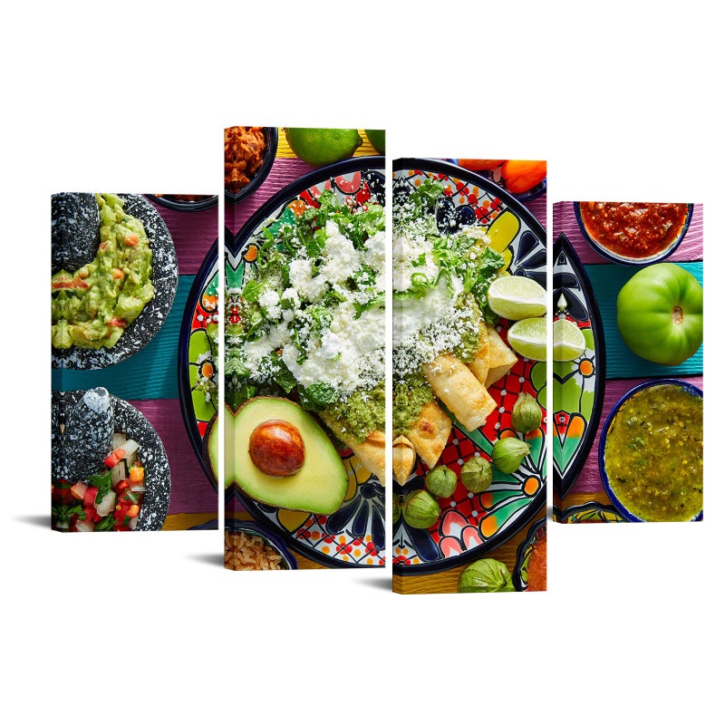 Nachic Wall 4 Piece Kitchen Wall Art Canvas Colorful Mexican Food Picture Photo Painting Modern Still Life Vegetables Fruit Poster Print Artwork for Dining Room Restaurant Decor Ready to Hang