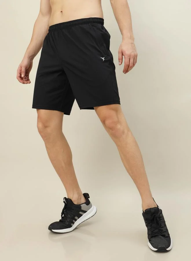 Technosport Technosport Men Plain Black Shorts with Zip Pocket