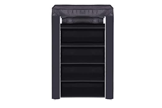DEMARK Presenting Multipurpose Collapsible Iron Pipe Shoe Rack Wardrobe 5 Layer with Cover Waterproof Dust Resistance for Home (Black) - Image 3