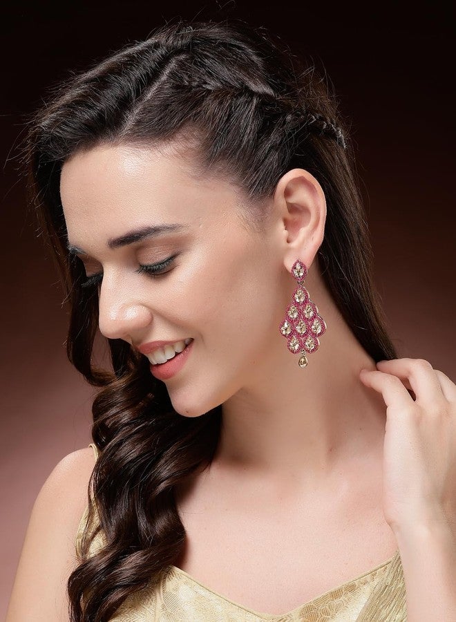 ADIVA Gold-Plated Turquoise Kundan Leaf-Design Drop Jhumki Earrings Set for women for Women, Traditional Stylish Jhumka for Girls Party, Wedding, Festive - Image 3