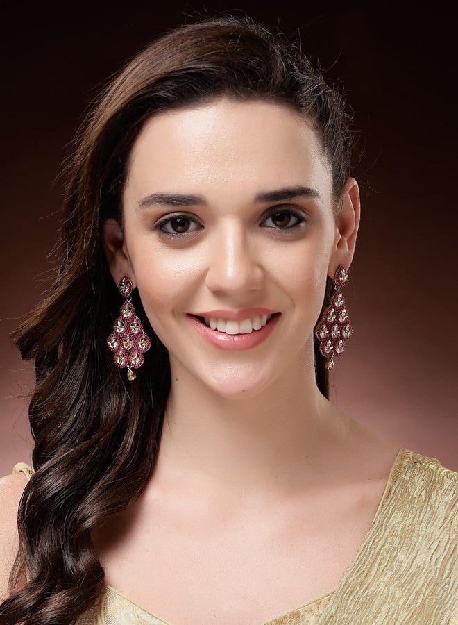 ADIVA Gold-Plated Turquoise Kundan Leaf-Design Drop Jhumki Earrings Set for women for Women, Traditional Stylish Jhumka for Girls Party, Wedding, Festive - Image 4