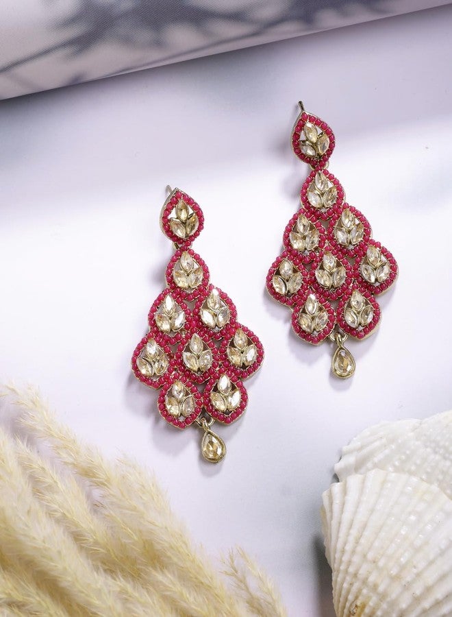 ADIVA Gold-Plated Turquoise Kundan Leaf-Design Drop Jhumki Earrings Set for women for Women, Traditional Stylish Jhumka for Girls Party, Wedding, Festive - Image 2