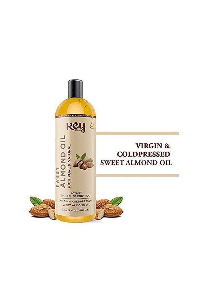 Rey Naturals Cold Pressed Castor Oil Sweet Almond Oil for hair skin 200ml Pack of 2 - Image 2