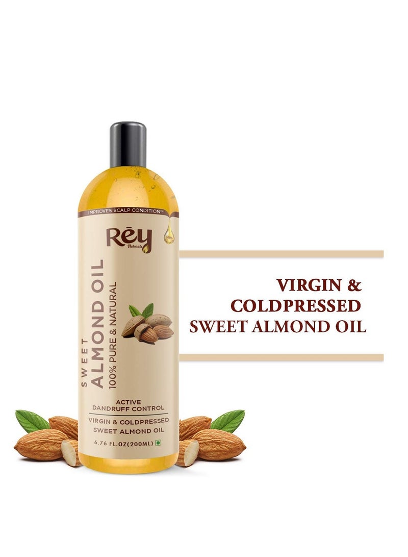Rey Naturals Cold Pressed Castor Oil Sweet Almond Oil for hair skin 200ml Pack of 2 - Image 4