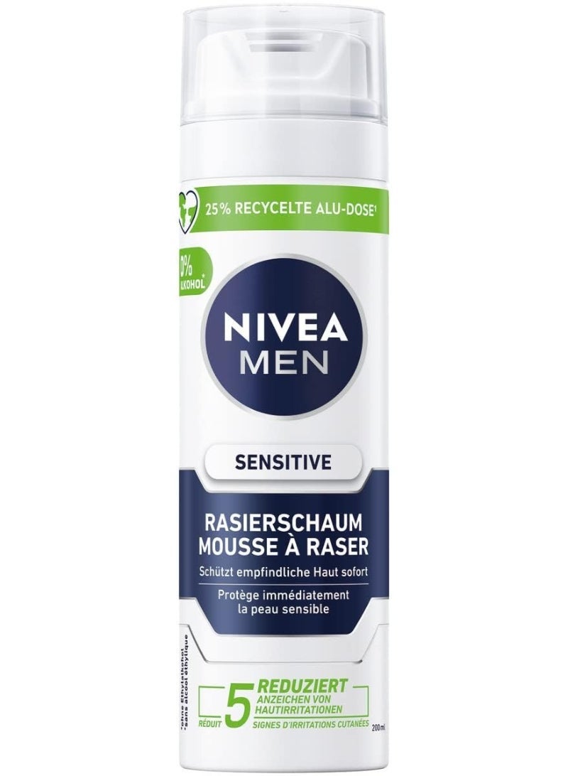NIVEA MEN Sensitive Shaving Foam for Men (200 ml), Rich Foam with Chamomile and Vitamin E for a Gentle Shave, Protective Formula Against Skin Irritation
